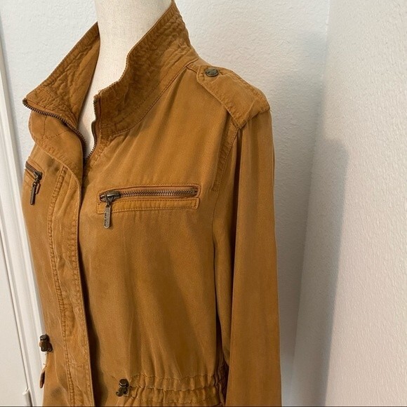 Max Jeans Suede Like Jacket Bomber Moto Safari Rust Multi Zip Pockets SZ S - Picture 2 of 16